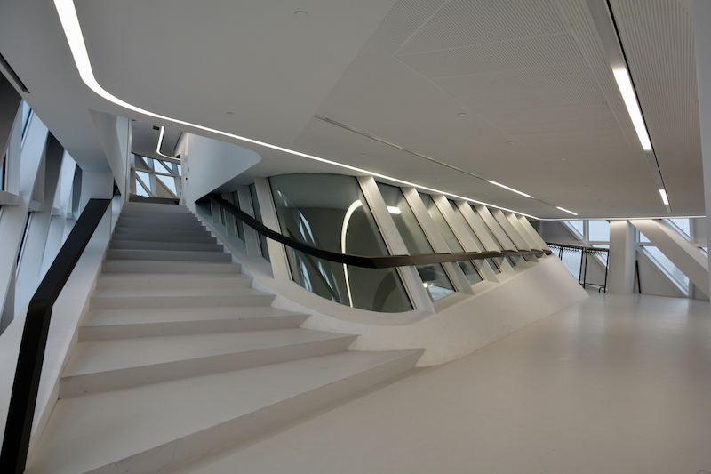 Interior view of futuristic Zaha Hadid extension to the Antwerp Port House