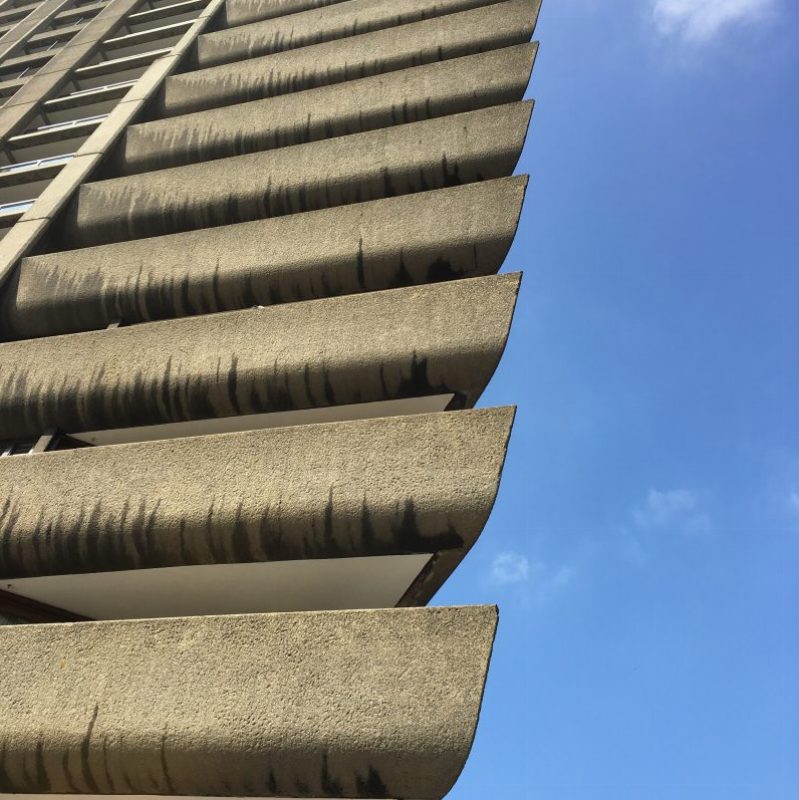 balconies of brutalist lauderdale tower Barbican