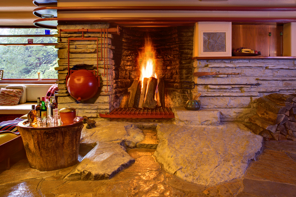 fallingwater frank lloyd wright fireplace cauldron punch bowl