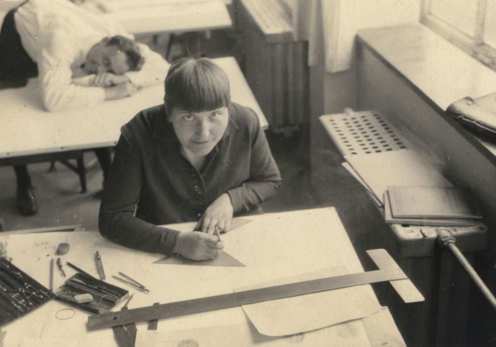 Lotte Stam Beese at her desk 1928 at the Bauhaus