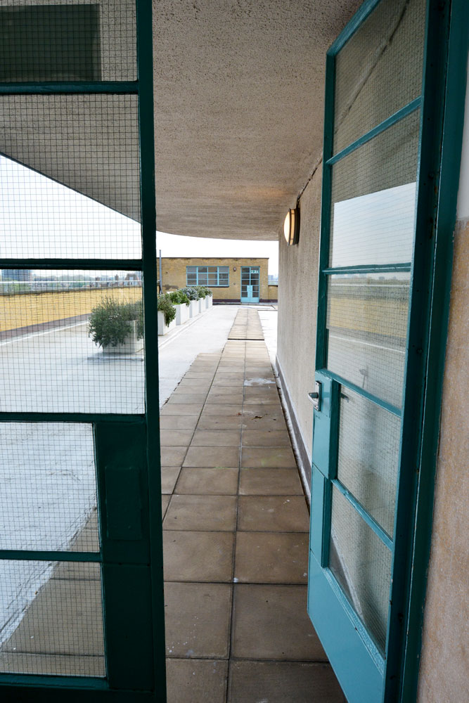 roof terrace of listed Bruno Court former German Hospital in London Borough of Hackney