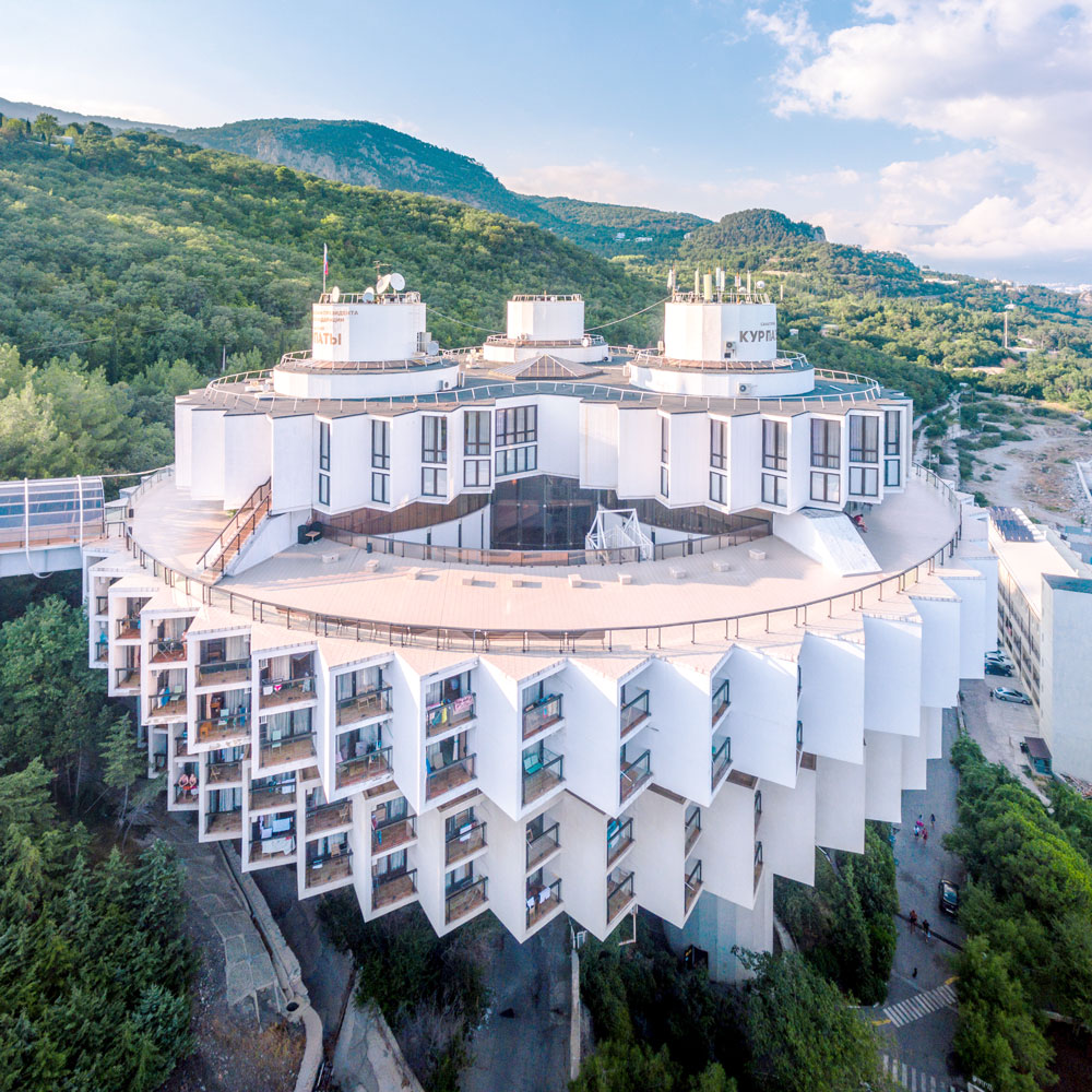 Dhruzba sanitorium design full view from a drone