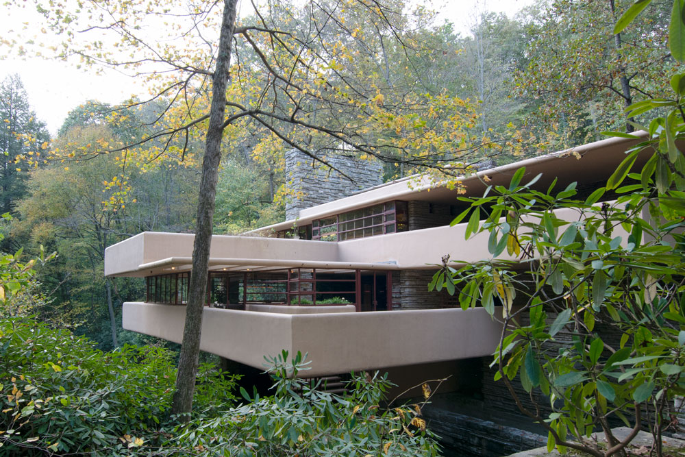 fallingwater bear run view to balconies frank lloyd wright organic architecture