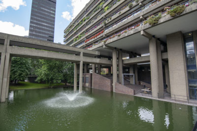 brutalist architecture barbican estate view of barbican lake