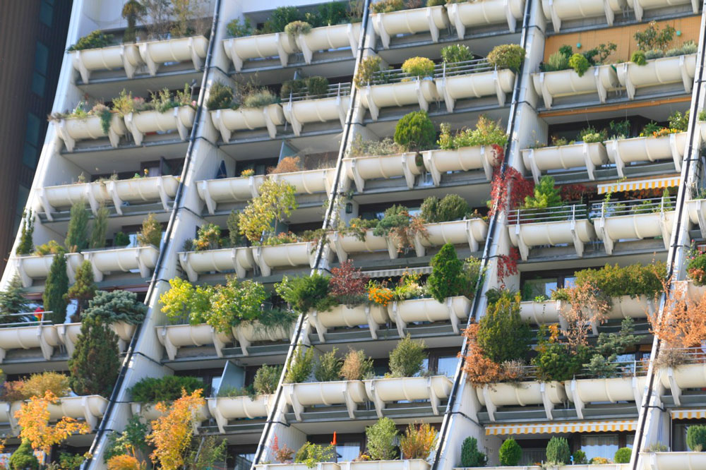 Balconies with flowers Wohnpark Alterlaa Vienna Austria 