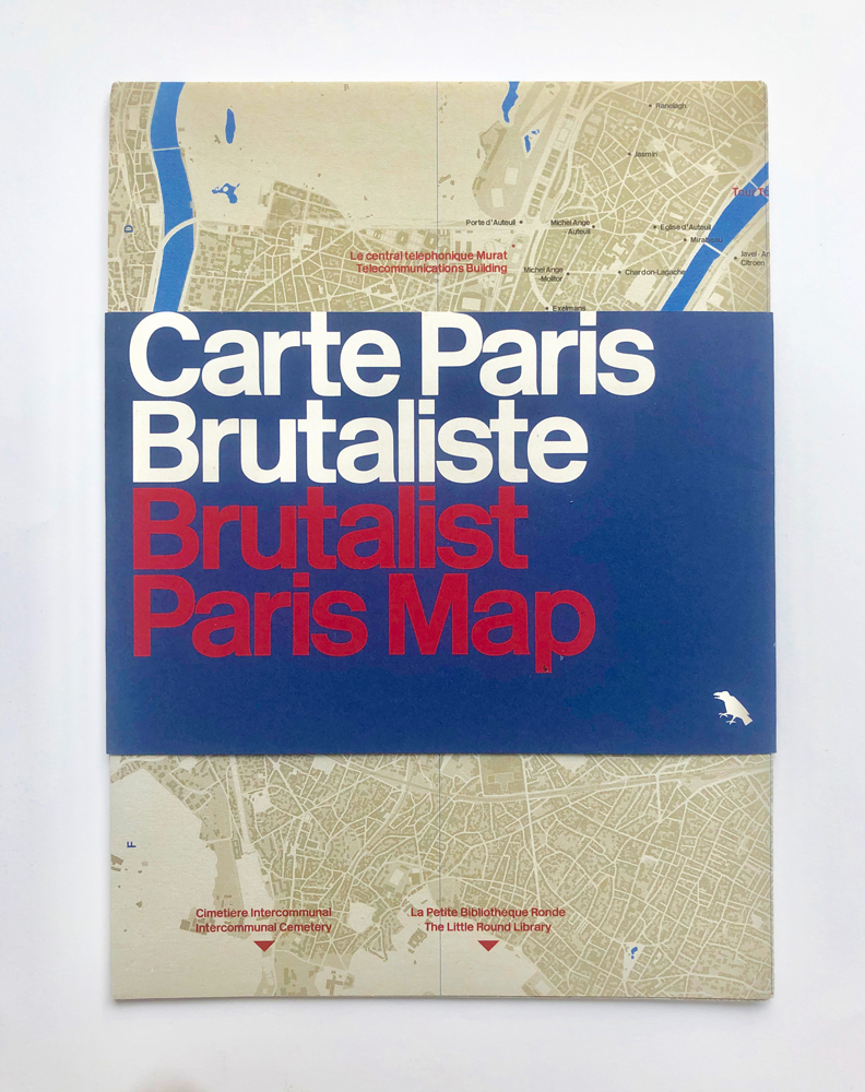 brutalist paris map pocket sized and fold out poster