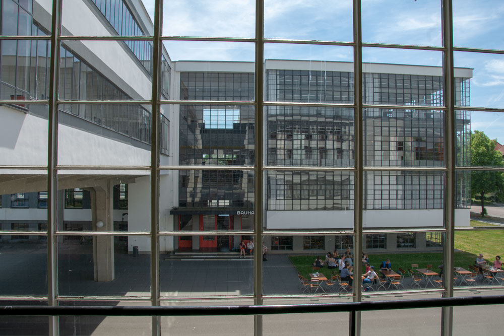 Bauhaus dessau entrance from in second building across the road 