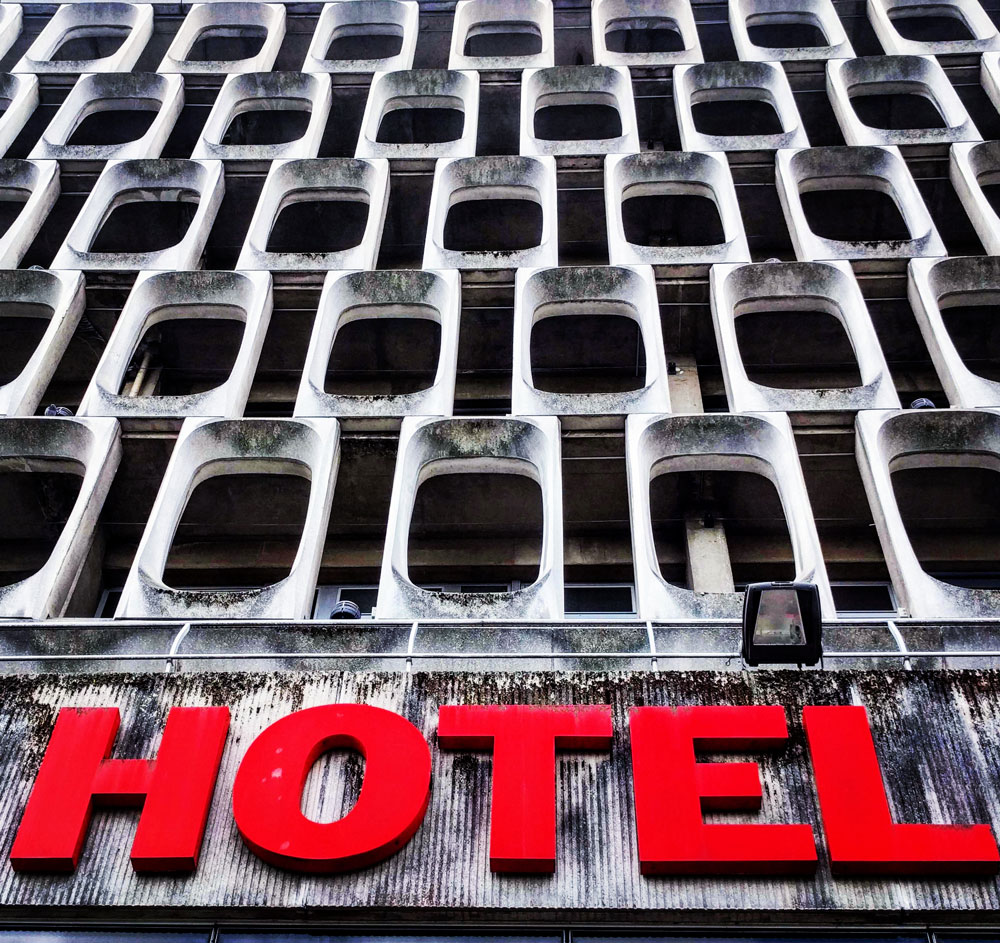 Brutalist concrete facade 