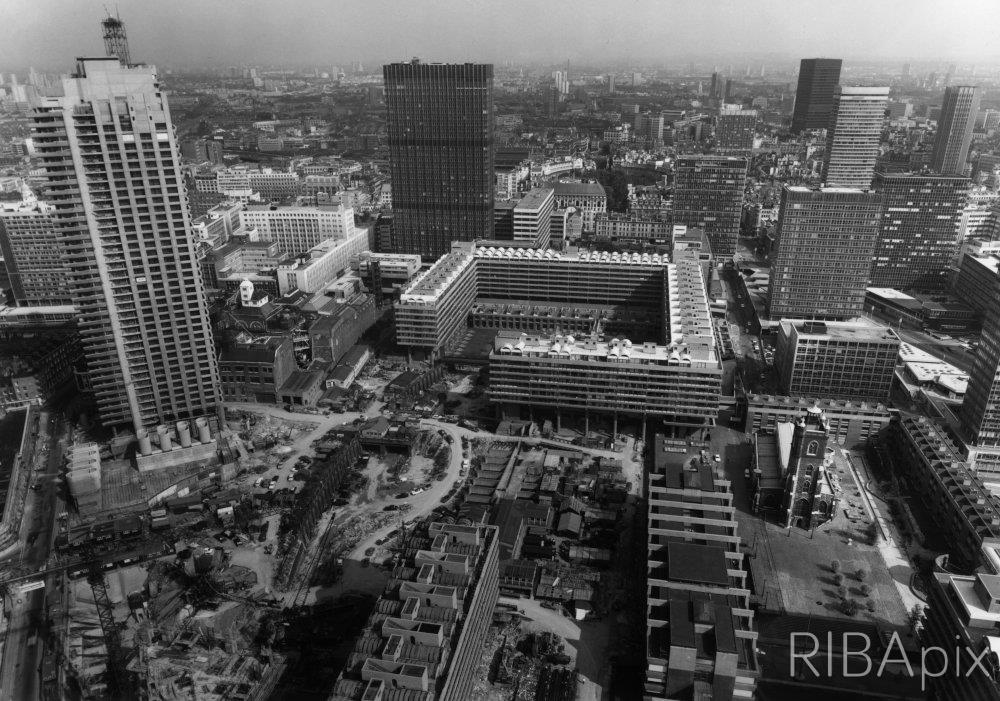 Partly built Barbican estate from the air