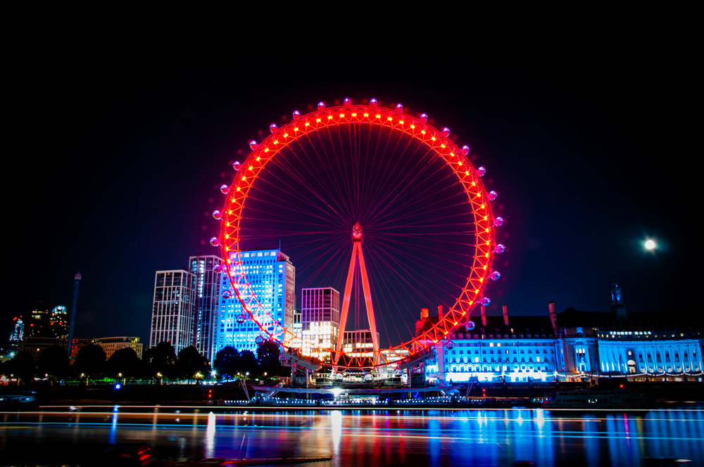 millenium wheel lit up in red London