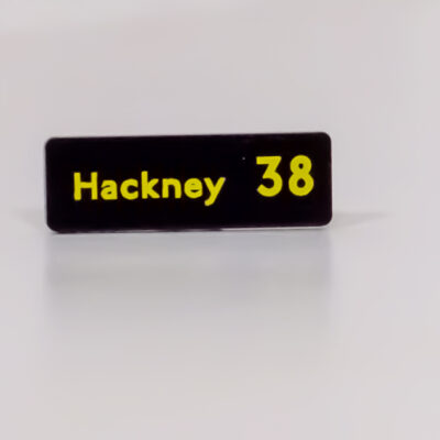 badge noting hackney double decker route