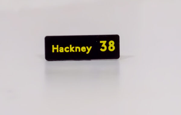 badge noting hackney double decker route