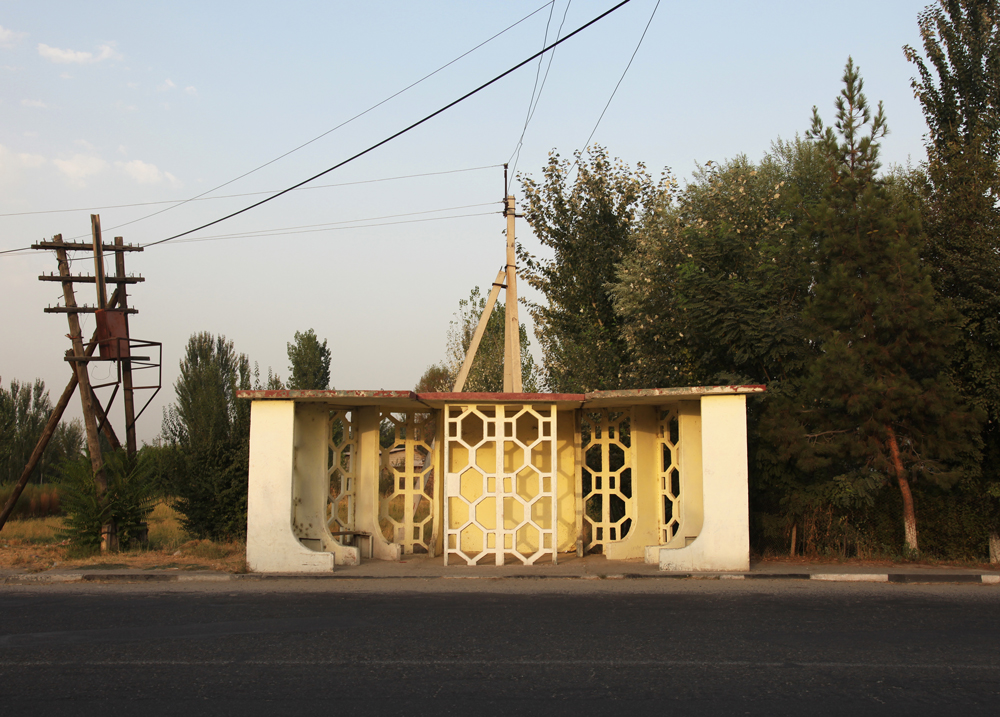 from the road bus stop central asia decorated