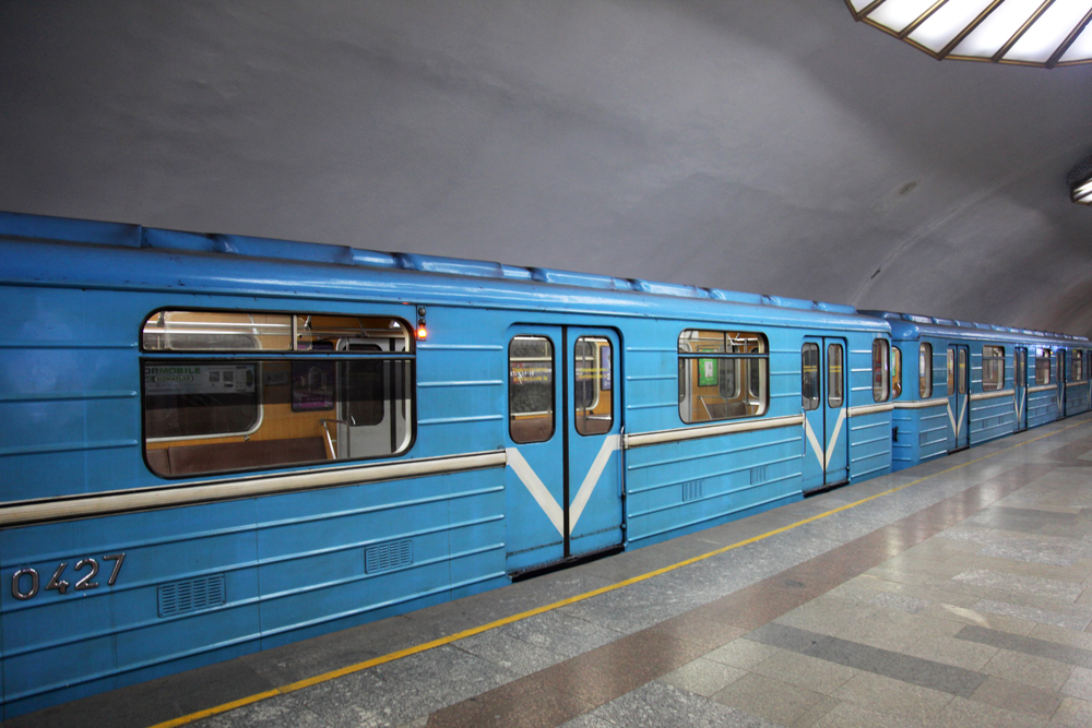 blue metro train Tashkent