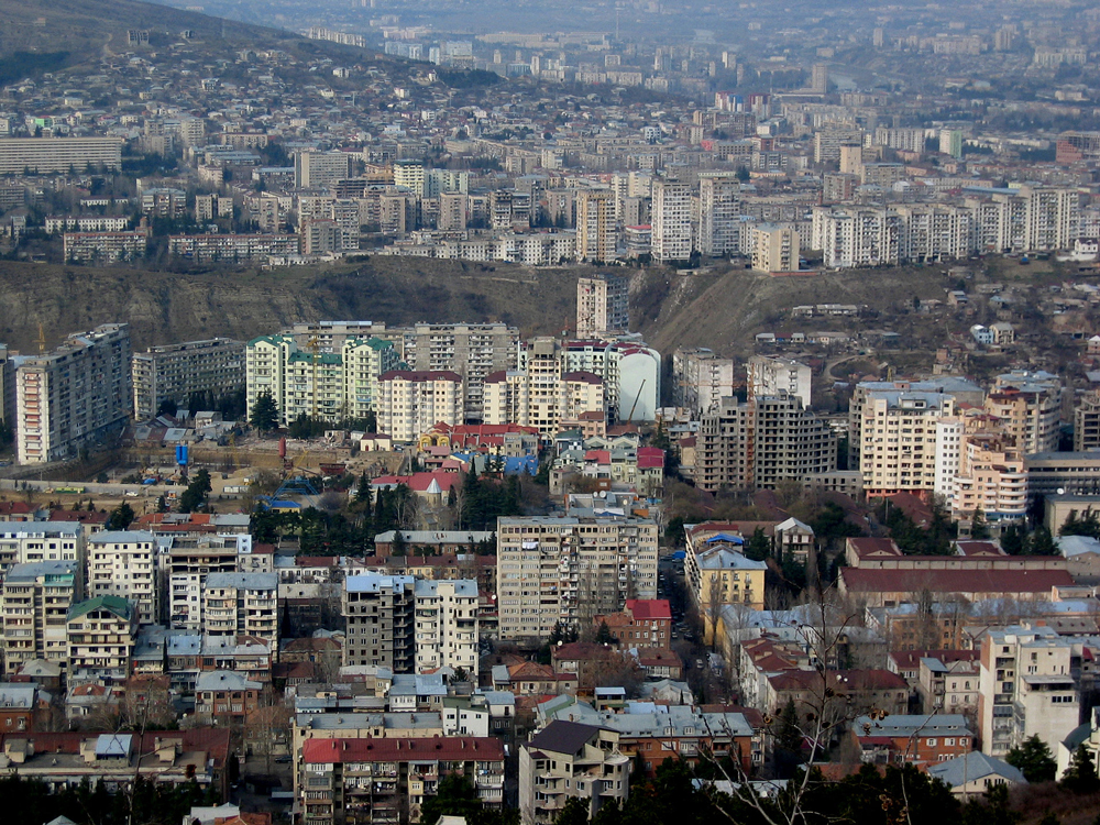 Tbilisi landscape from a distance showing appartments 