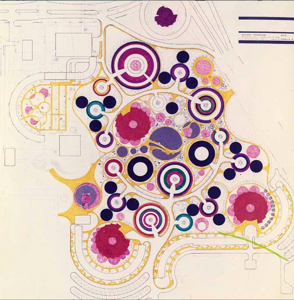 colourful ground plan showing the towers and city centre of creteil