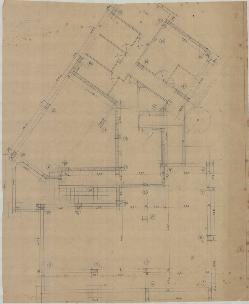 original sketch of the floor plan of Liebling House