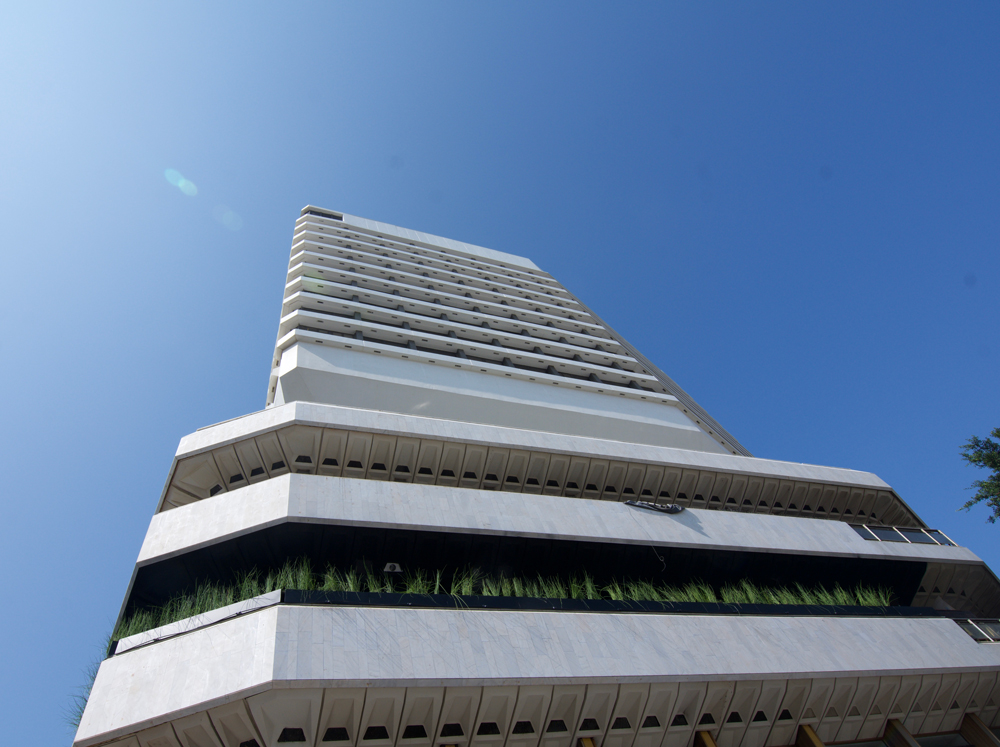 looking up to upper floors of Lighthouse Hotel Tel Aviv