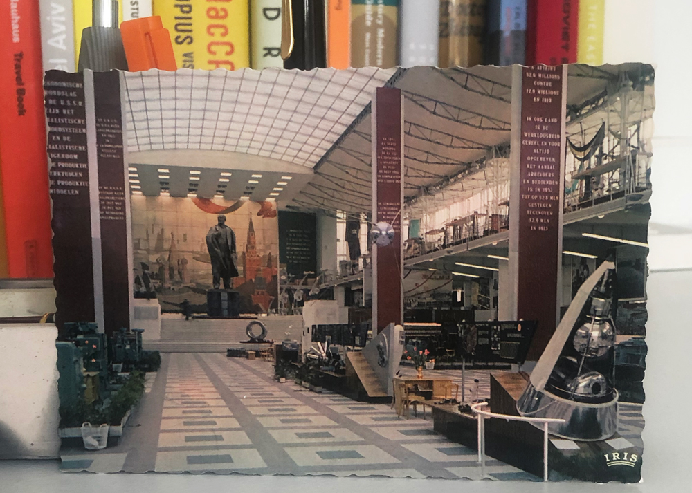 interior of expo 58 soviet pavilion view includes space objects and replica sputnik 