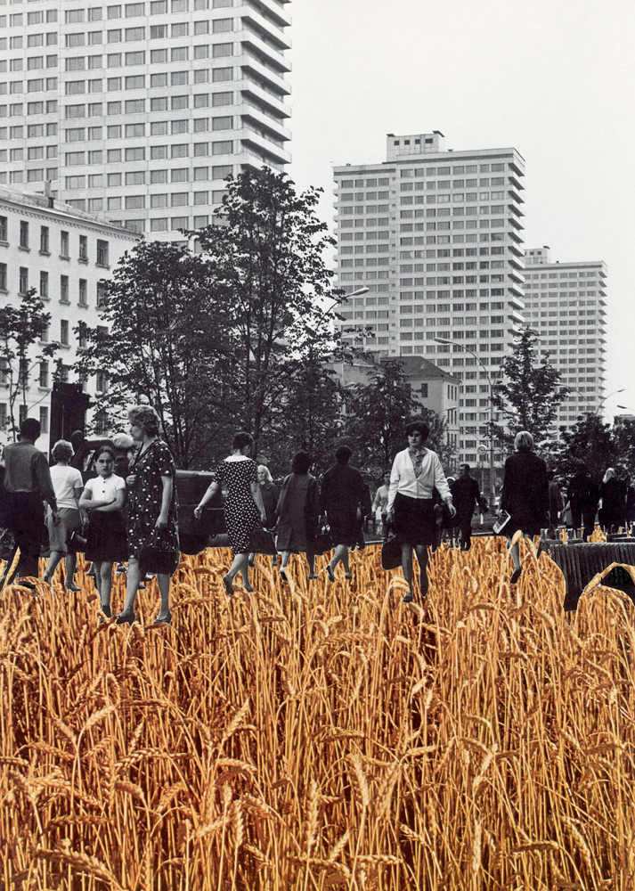 Kalinin Prospekt photomontage using old soviet magazine image of a blok and a field of wheat