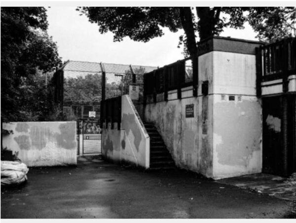 brutalist photo of alexandra road estate with staircase black and white