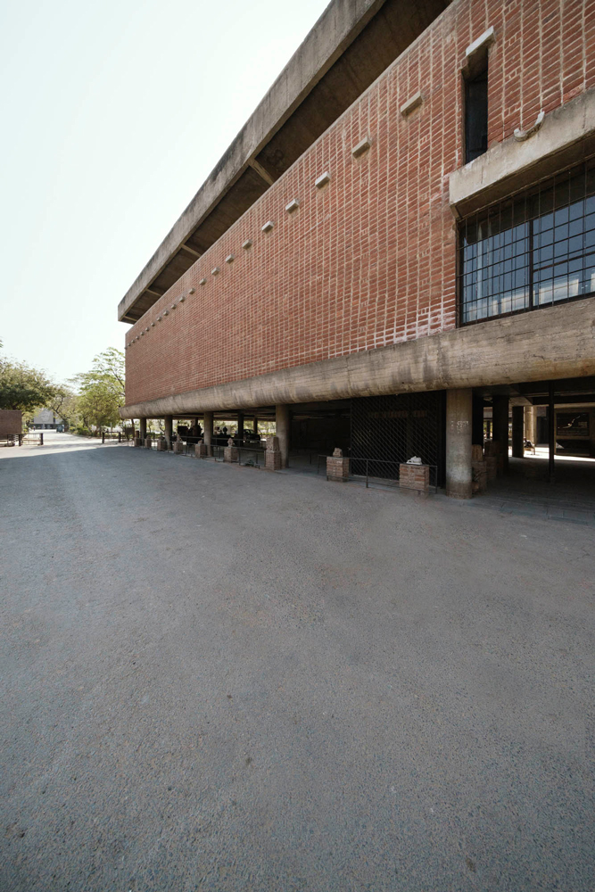 brick and concrete facade of corbu designed city museum 