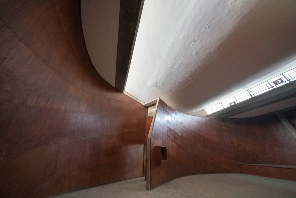interior view with wood le corbusier in India