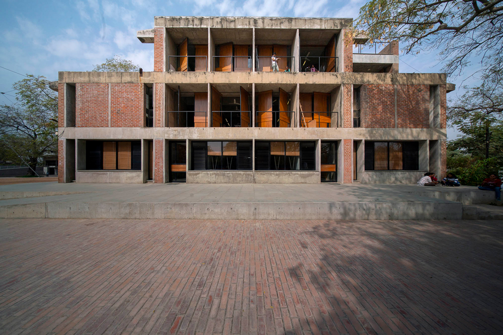 facade of CEPT showing floor layout 