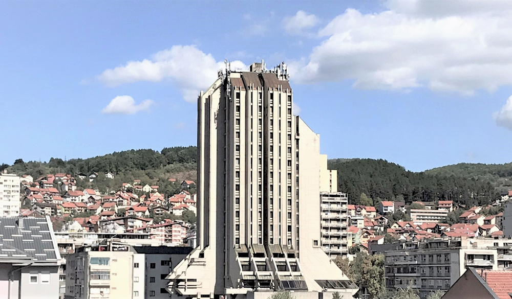 hotel against a blue sky 