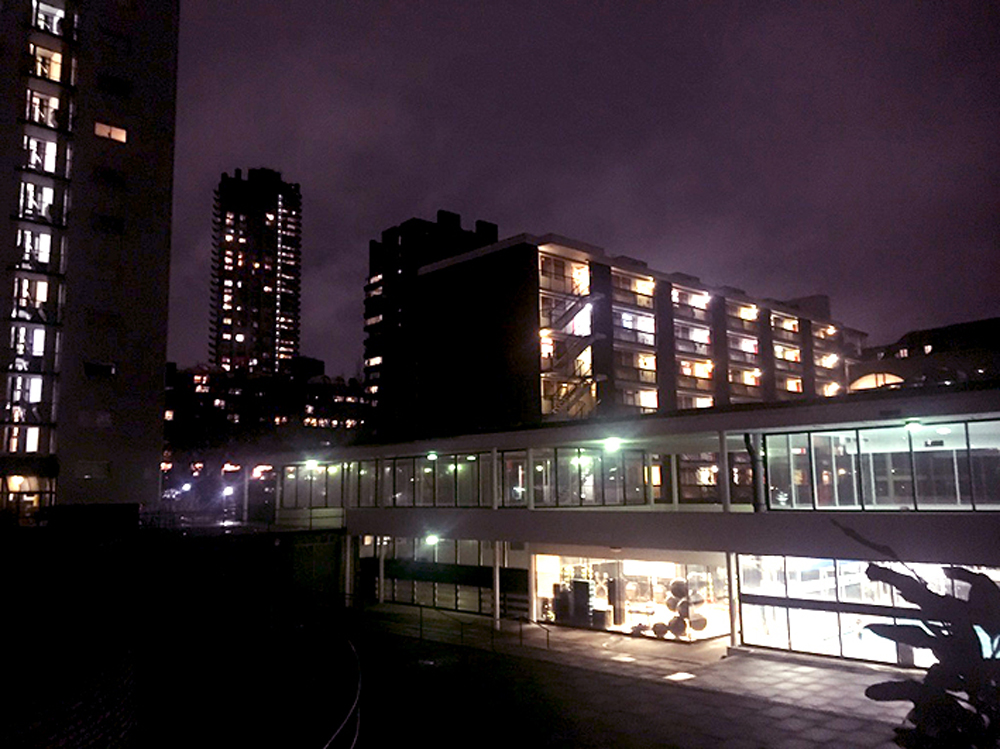 barbican estate light at night