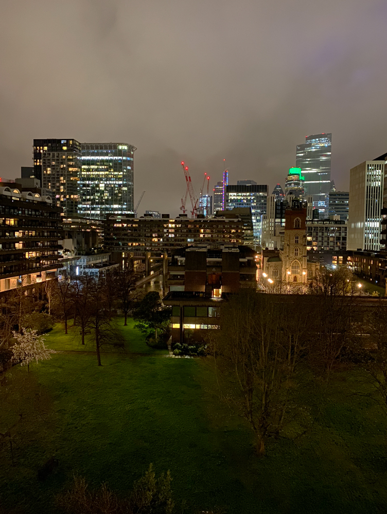 barbican estate at night