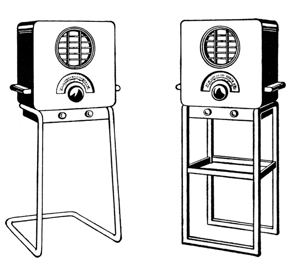 drawing of free standing radio unit and speaker combined by Ekco