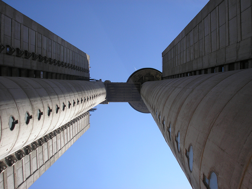 looking up towards the centre of the towers 