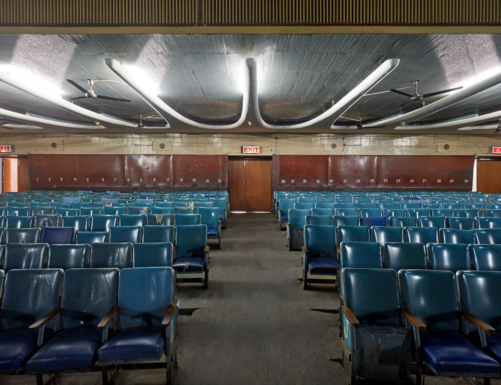 The dramatic interior of the cineam in Chandigarh, the Neelam Theatre
