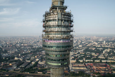 view of upper section of ostankino tower moscow