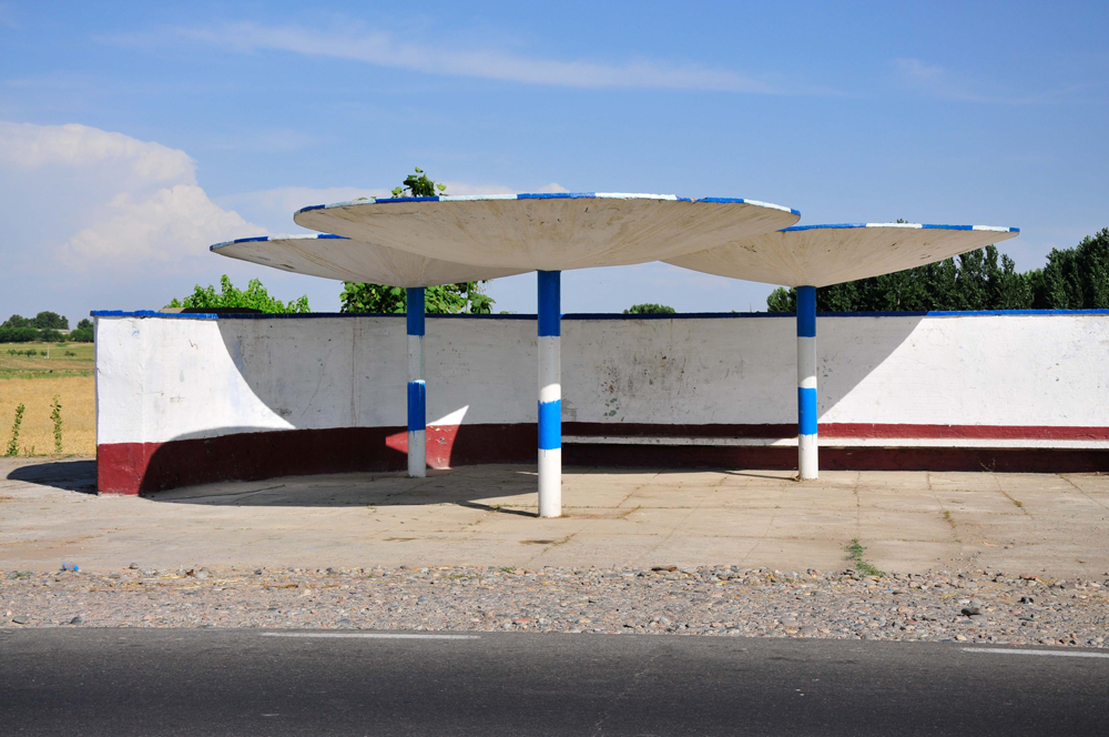 bus stop with canopy over head