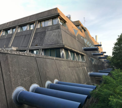 View of mausebunker showing pipes protruding from side