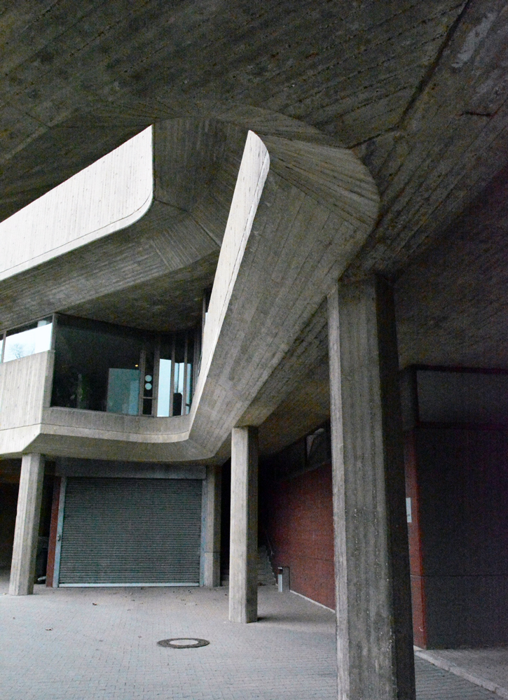 detailed view of brutalist design of hygieneinstitut