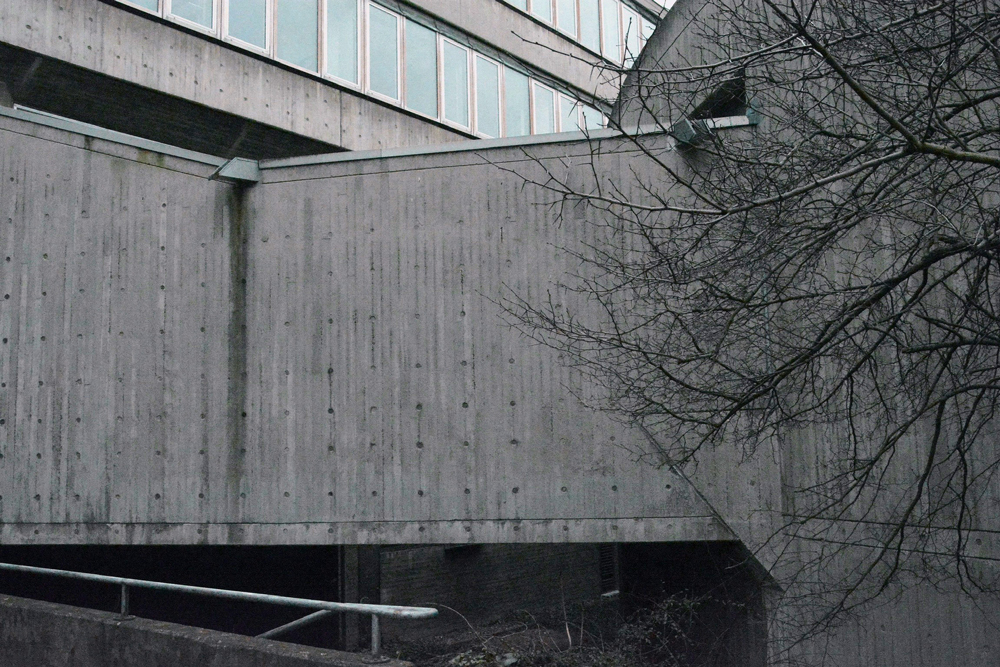 concrete segment of brutalist design of hygieneinstitut
