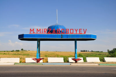 uzbek bus stop by roadside