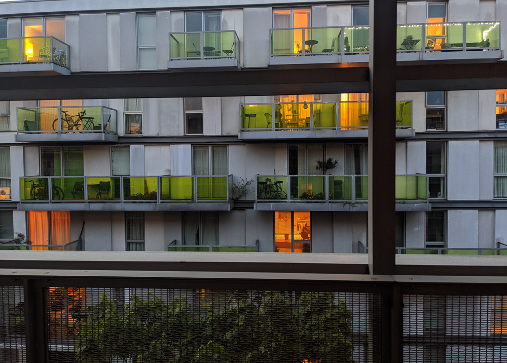 apartment block with orange windows