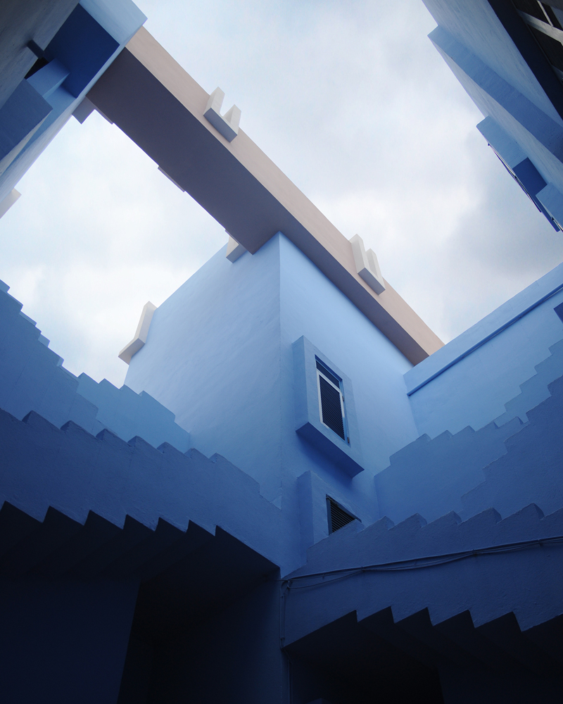 blue building La Muralla Roja