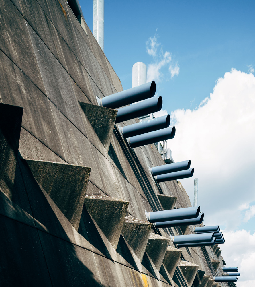 side view of brutalist mausebunker at risk building in berlin