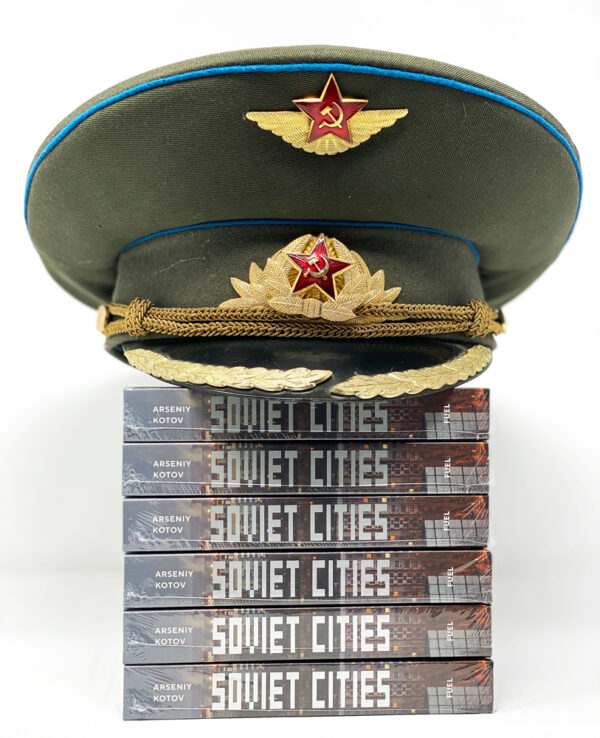 soviet cities book and soviet army hat