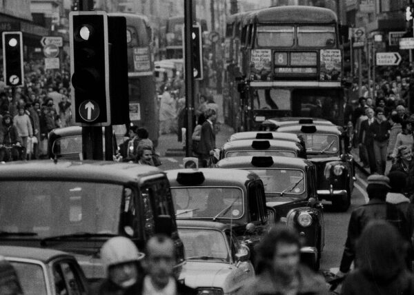 traffic jam London with a double decker bus in the queue