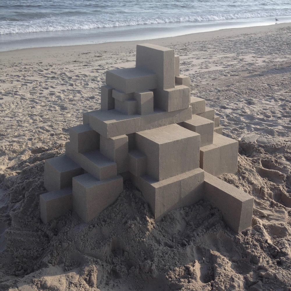brutalist sandcastle created and photographed by calvin seibert 