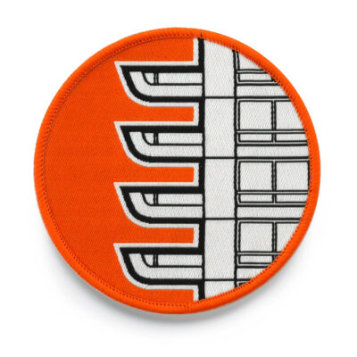 barbican cromwell tower woven badge orange with black and white