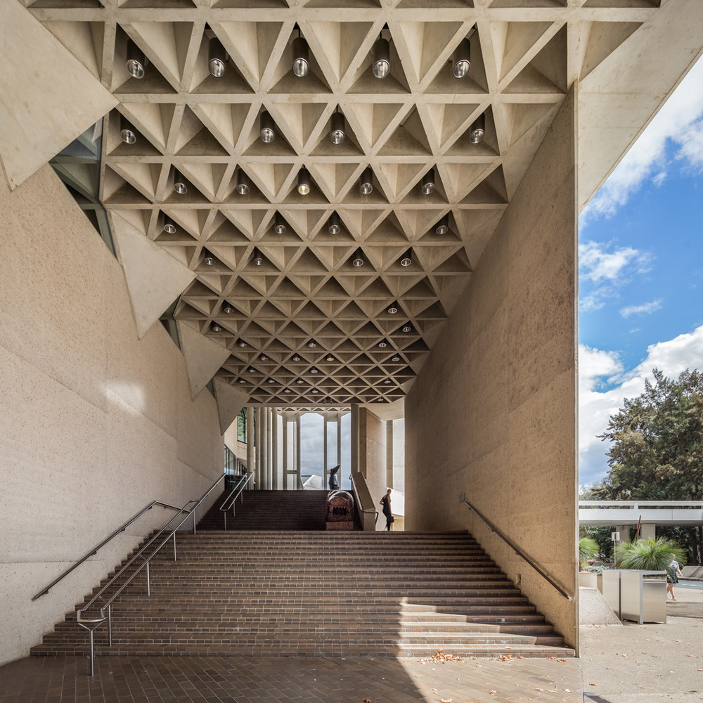 coffered ceiling brutalist design canberra