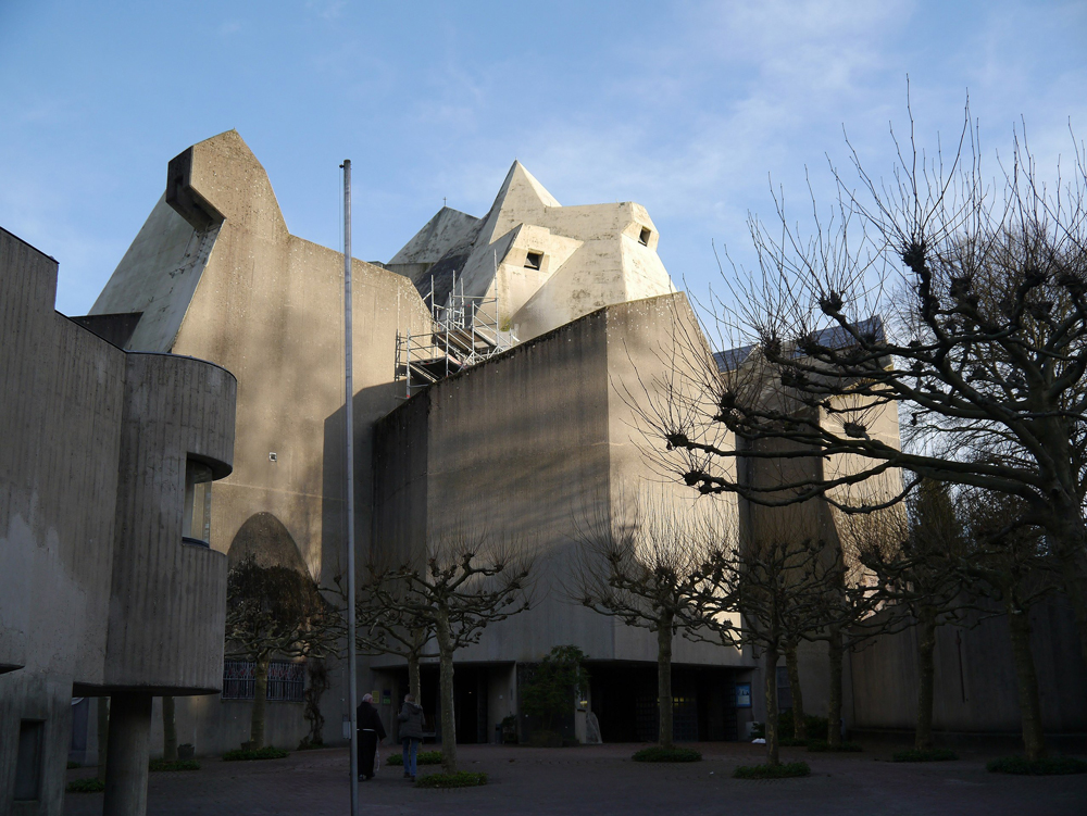 church of neviges with scaffolding 