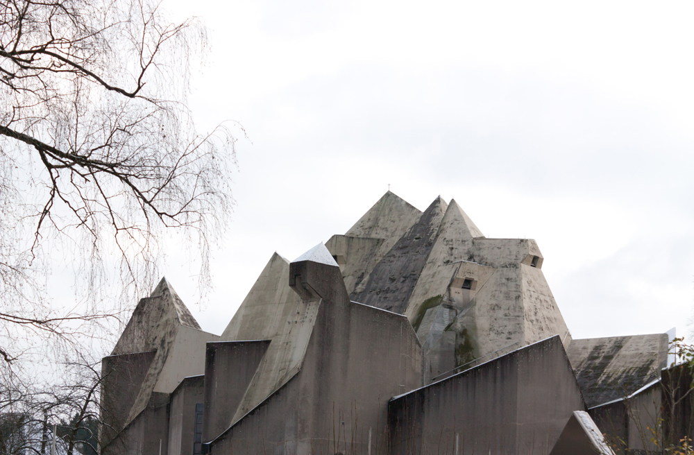 church of neviges wintertime rooftops